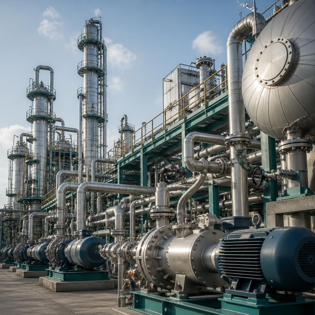 Process vessels and pipelines at a chemical plant