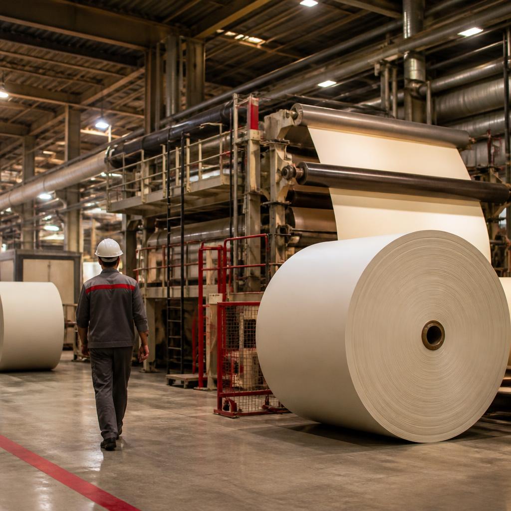 Paper rolls and converting machinery in a paper mill