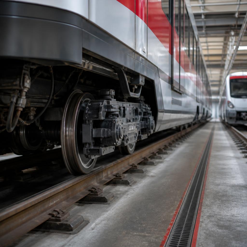 Railway wheelset and passenger train in a maintenance depot