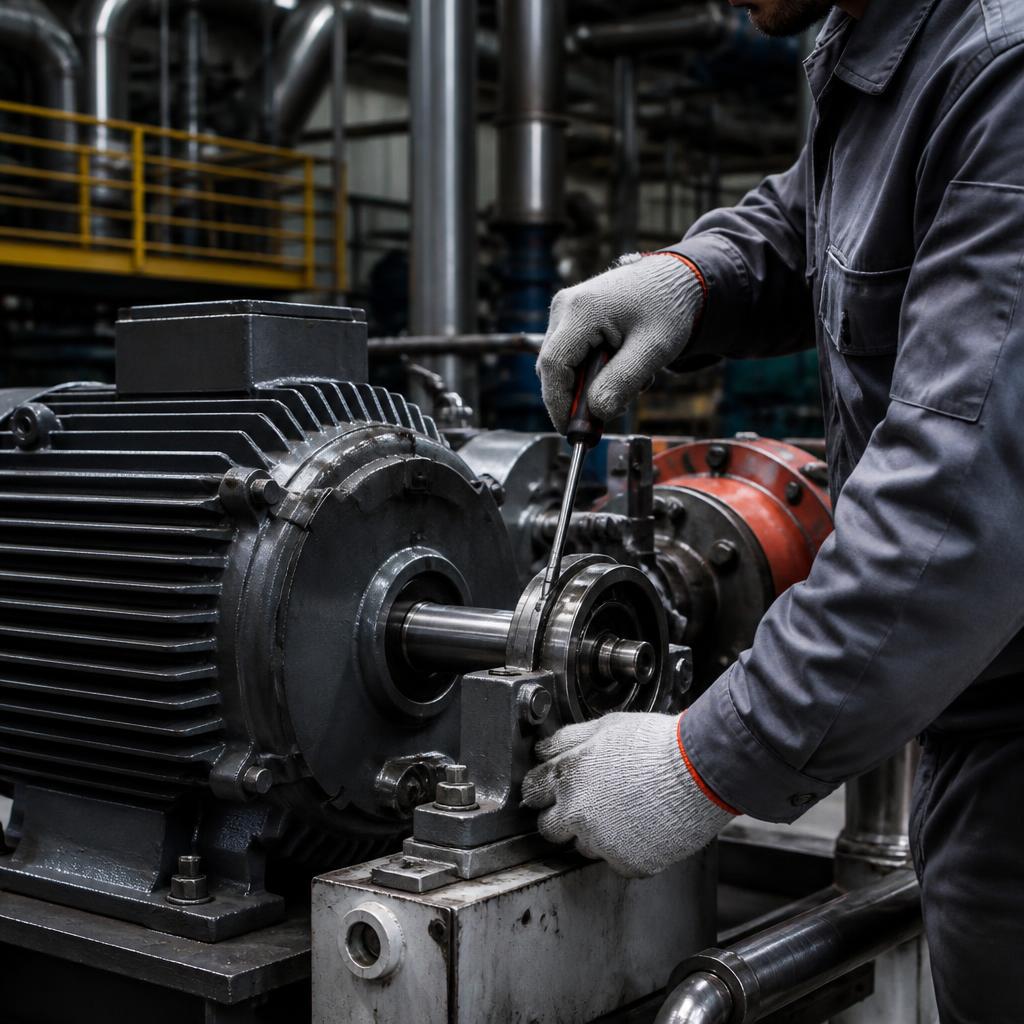 Technician inspecting a bearing and motor assembly